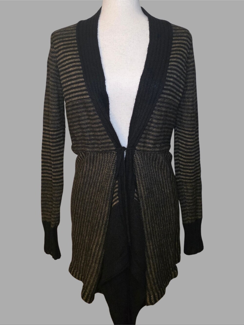 LO. RI. Italian Wool Blend Black & Brown Striped Knit Open Cardigan